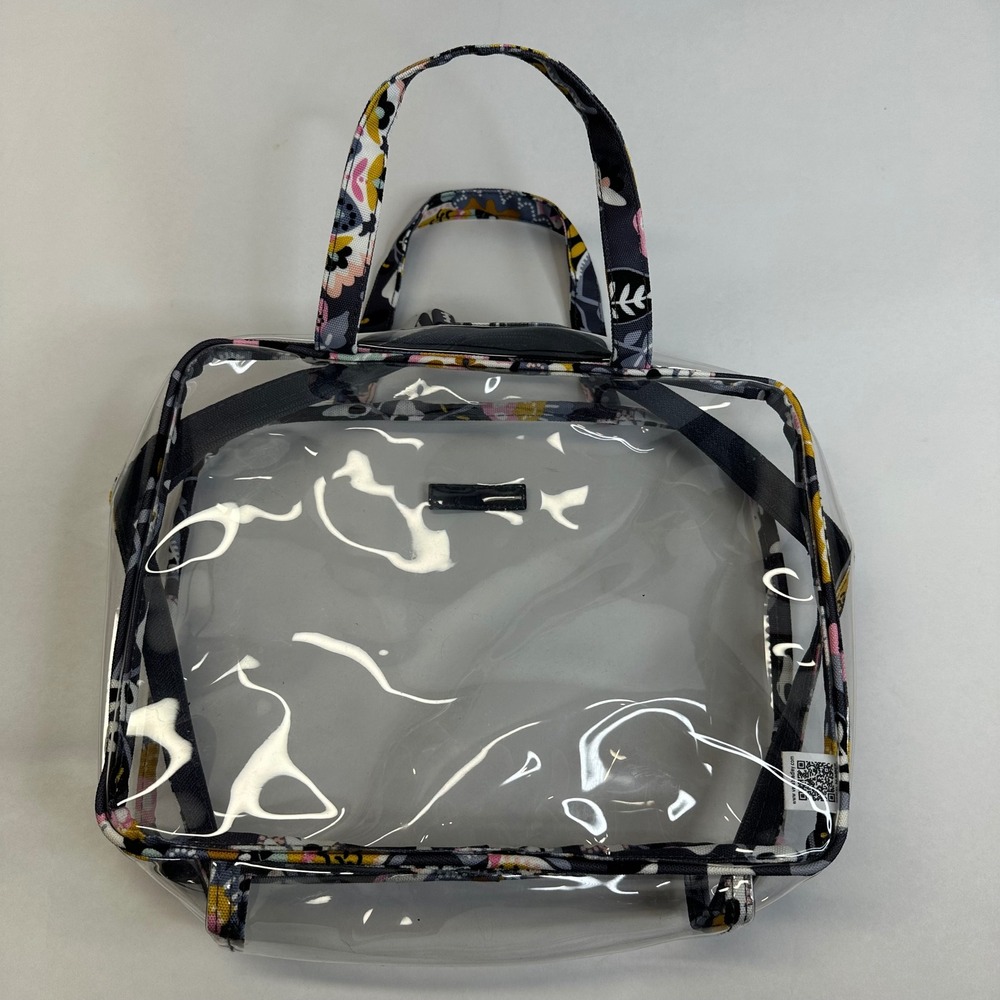 Vera Bradley Clear Cosmetic Bag Floral Trim Navy Blue Travel Organizer Pouch - Picture 5 of 10